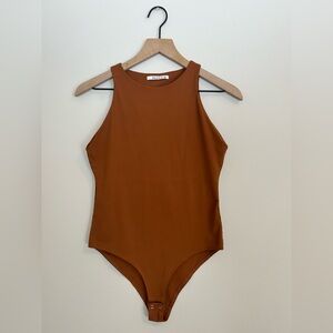 REORIA Brown Sleeveless Bodysuit Medium Minimalist Snap Closure